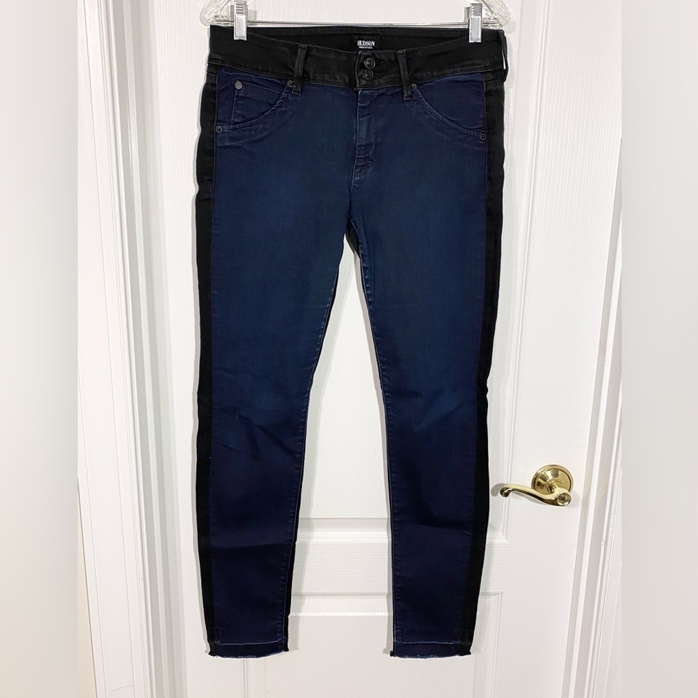 Hudson USA MADE Collin Two Tone Skinny Jeans Vice Versa Blue Black Size 30